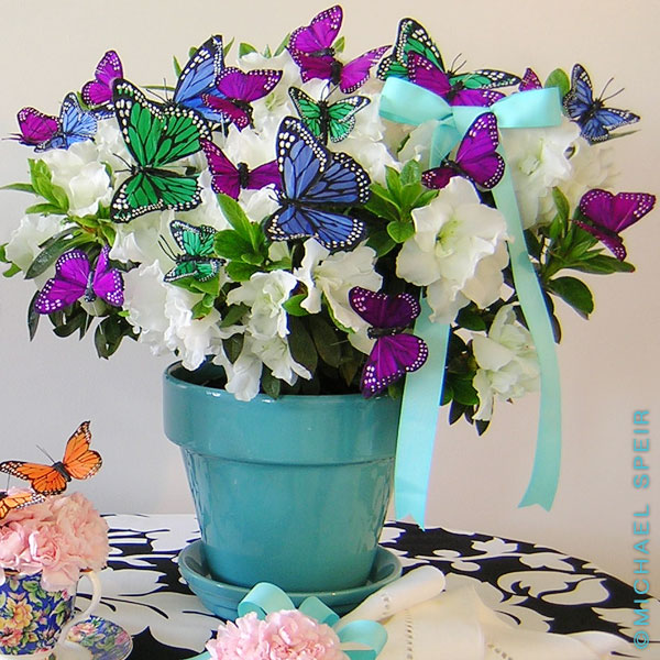 Butterfly Bush Centerpiece wedding low centerpiece butterflies azaleas 